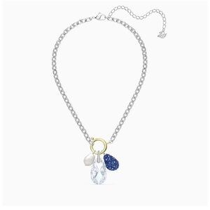 Swarovski Elegant Silver Necklace with Blue and Gold Accents